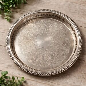 F.B. Rogers Silverplate Tray Ornate Pierced Edge 10" Vintage Decor